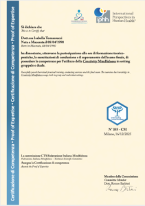 Certificato Insegnante di Creativity Mindfulness Isabella Tomassucci